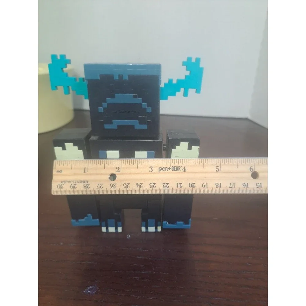 Minecraft Warden Figure Toy, Articulated Block Style, Black/Blue Untested